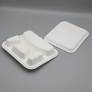 Bio Compostable Sugarcane bagasse 4 Compartments Lunch Box untuk kanak-kanak