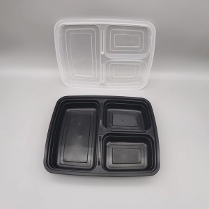 Pārtikas iepakojums Vienreizējās lietošanas 3 nodalījumi PP plastmasas pārtikas konteiners ar vāku