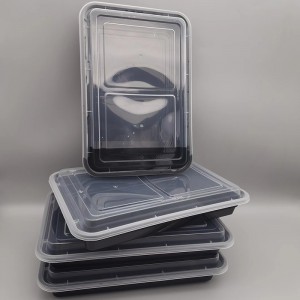 ПП пластична црн правоаголна кутија за ручек за еднократна употреба со проѕирен капак