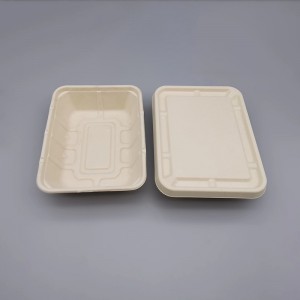 I-1500ml ye-Biodegradable Compostable Compostable Container ene-Bagasse Lid