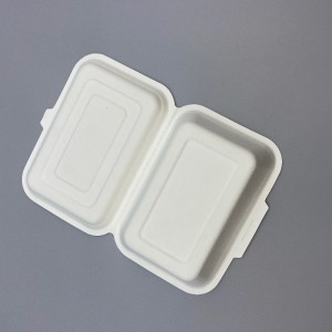 600ml 7 inch x 5 inch Compostable Bagasse Locked Clamshell Food Box