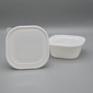 disposable compostable MVI 650ml PLA square salad bowl with flat lid