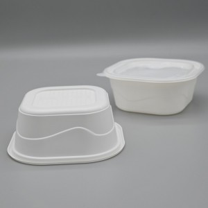 disposable compostable MVI 650ml PLA square salad bowl nga adunay patag nga taklob
