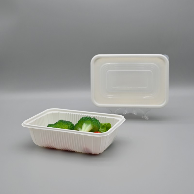 Recipiente compostable rectangular PLA Deli con tapa transparente