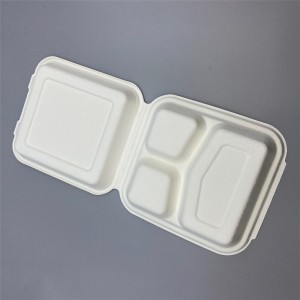 8.5″ Disposable Eco-friendly Bagasse 3 Compartment Take-away Menu Box