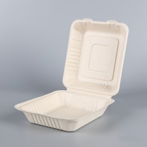 Wepụ Bagasse Clamshell Tray 8/9 inch 3 Compartment