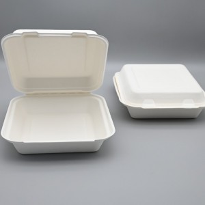 8,5-инчов единичен контейнер за храна ClamShell Box Bagasse