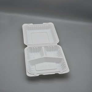 Disposable degradable 9inch 3coms cornstarch bento clamshell lunch box