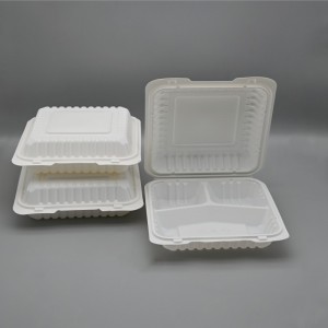 Engangs nedbrytbar 9-tommers 3coms cornstarch bento clamshell lunsjboks