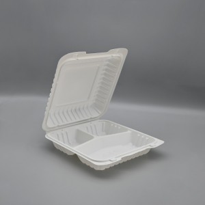 Disposable degradable 9inch 3coms cornstarch bento clamshell lunch box