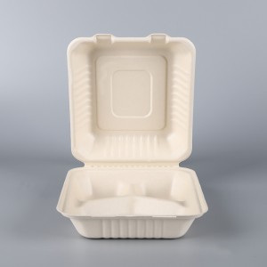 Alisin ang Bagasse Clamshell Tray 8/9 inch 3 Compartment