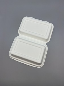 1000ml Bagasse Clam Shell Box Food Hinged Container