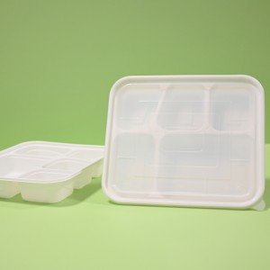 umweltfreundliches 5-Com |CPLA-Lunchbox zum Mitnehmen mit bioklarem Deckel