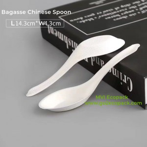 Bio Disposible Compostable Tebu Pulp Bagasse Cutlery Chinese Spoon