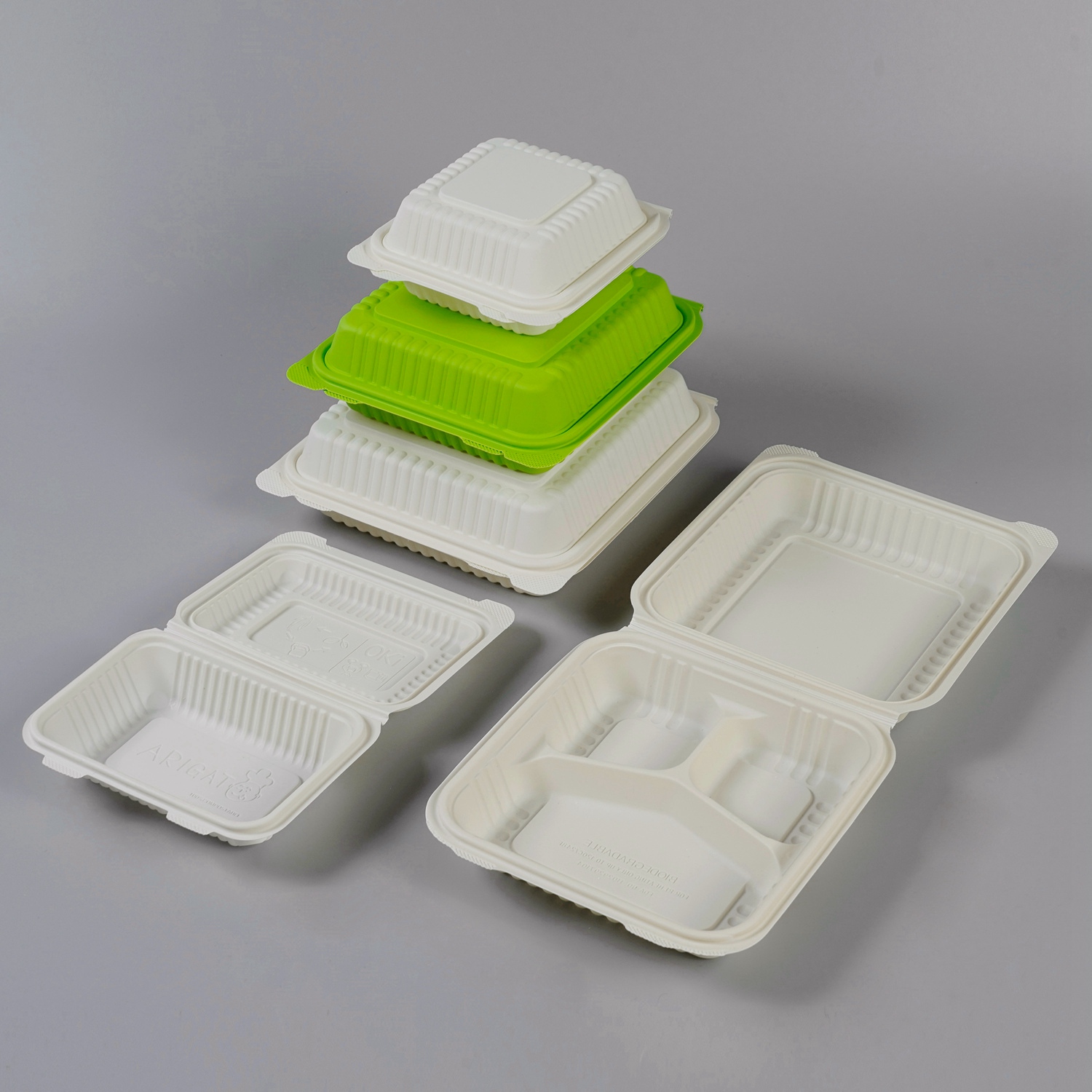 Umweltfreundliche kompostierbare 9-Zoll-3coms-Fast-Food-Clamshell-Box aus Maisstärke zum Mitnehmen