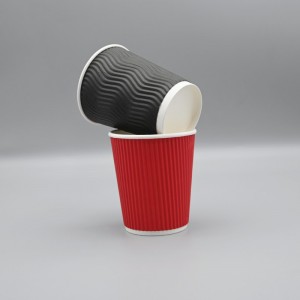 លក់ដុំ 8oz Double Wall Paper Cup Ripple Biodegradable Coffee Cup