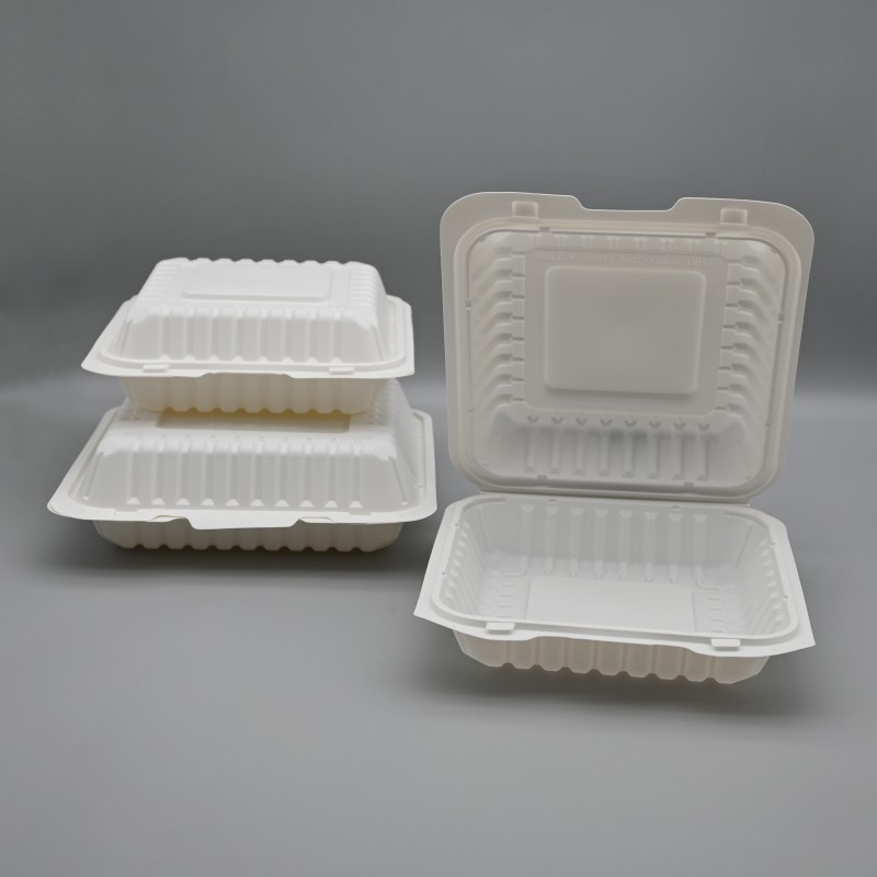 Caja plegable ecológica abonable para alimentos con doble botón de maicena de 8 pulgadas