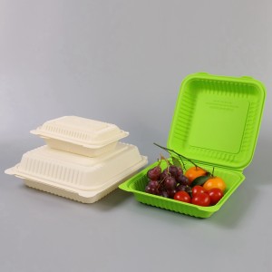 Biologysk ôfbreekbere 8-inch Clamshell Corn Starch Lunchbox Wegwerpferpakking