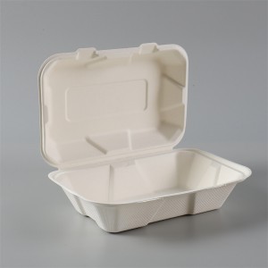 Biodegradable Bagasse 9″x6″ disposable food container clamshell