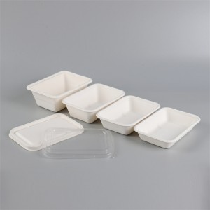 Biodegradable Disposable bagasse rectangle Paper Trays With Lid takeaway