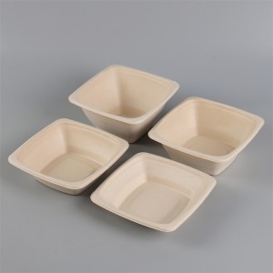 42oz/32oz/24oz/16oz Compostable Square bagasse bowl with PET Lid
