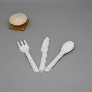 New Arrival compostable Bagasse sugarcane pulp spoon+fork knife cutlery