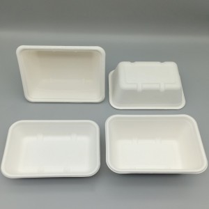 Biodegradable Disposable bagasse rectangle Mga Tray ng Papel na May Takip takeaway