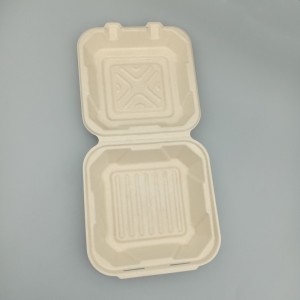 I-Disposable Biodegradable bagasse Pulp 8/9inch Clamshell isikhongozeli sokutya
