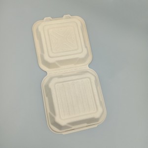 Disposable Biodegradable bagasse Pulp 8/9inch Clamshell Food container