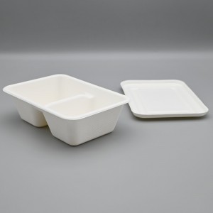 I-630ml ye-biodegradable sugar cane bagasse 2 comp-food container takeaway