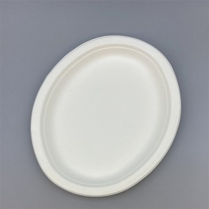 Biologisch abbaubare ovale 10-Zoll-Platten – ovale Speiseteller aus Zuckerrohr