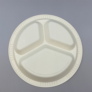 10 ນິ້ວ 3coms ເປັນມິດກັບສິ່ງແວດລ້ອມ Biodegradable Corn Starch Round Dish Party Plate