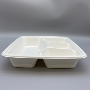 9” 4-compartiment Sugarcane Bagasse Tray |Takeaway Packaging