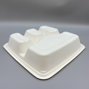 9” 4-Compartment Sugarcane Bagasse Tray |Takeaway Packaging