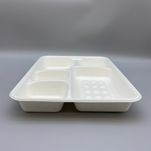 100% kompos 5 kompartemen Disposable Bagasse Sakola Lunch Trays