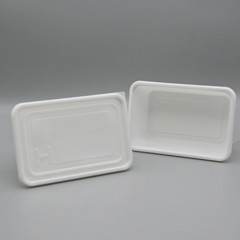 Recipiente cuadrado para ensalada de PLA compostable desechable de 1000 ml con tapa plana