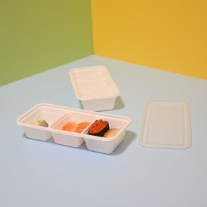 PLA Rectangle 3-C Disposable Biodegradable Oil Resistant Food Containers