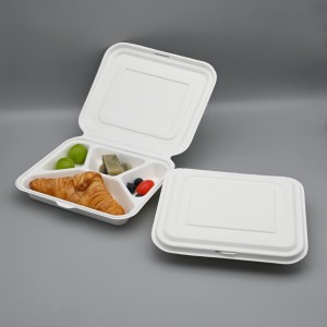 Biodegradable sugarcane pulp 4comp. Lunch box with division takeaway