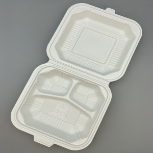 Disposable Biodegradable 8inch 3coms cornstarch box corn starch bento clamshell lunch box