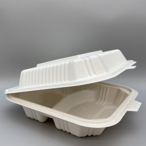 Disposable Biodegradable 8inch 3coms cornstarch box ແປ້ງສາລີ bento clamshell ກ່ອງອາຫານທ່ຽງ