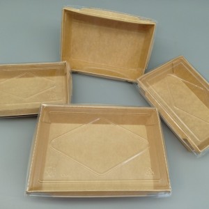 Contenitore per alimenti in carta kraft l Scatola di insalata di carta cù coperchio trasparente