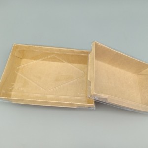 Voedselcontainer van kraftpapier l Papieren saladedoos met transparant deksel