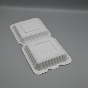 Eco-Friendly Compostable 8 Inch Cornstarch double button Food Clamshell Box