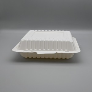 Miljøvenlig 9 tommer majsstivelse dobbelt knap Food Clamshell Box Takeaway