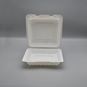 පරිසර හිතකාමී අඟල් 9 ඉරිඟු පිෂ්ඨය ද්විත්ව බොත්තම Food Clamshell Box Takeaway