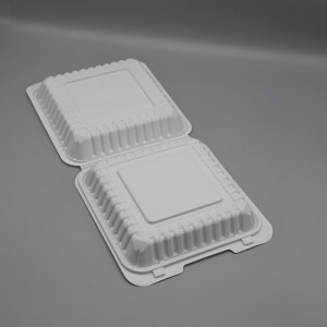 Eco-Gyfeillgar 9 Modfedd Cornstarch botwm dwbl Food Clamshell Box Takeaway