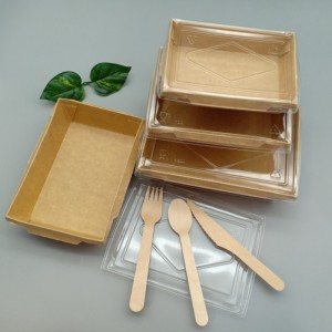 Recipient pentru alimente din hârtie kraft l Cutie de salată din hârtie cu capac transparent