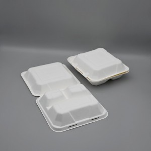 Disposable 3com 8” BioBagasse Clamshell Food Delivery Containers