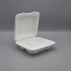 Engangs 3com 8" BioBagasse Clamshell Food Delivery Containers