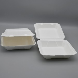 Biologisch afbreekbare enkele 8” Bagasse Clamshell Food Service-containers